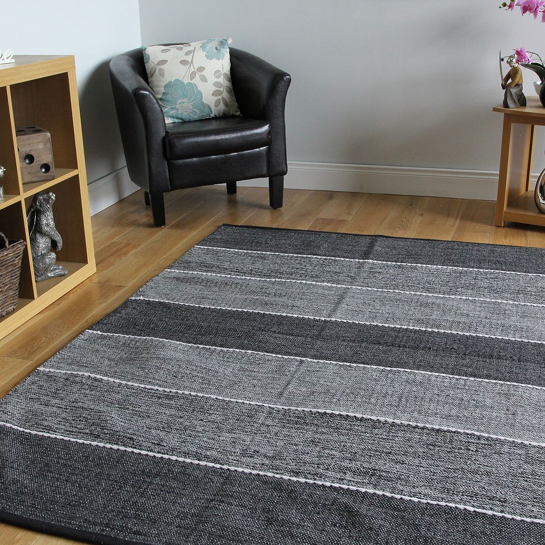 MODERN STRIPE REVERSIBLE COTTON RUGS BLUE GREY BEIGE PURPLE LIVING ROOM